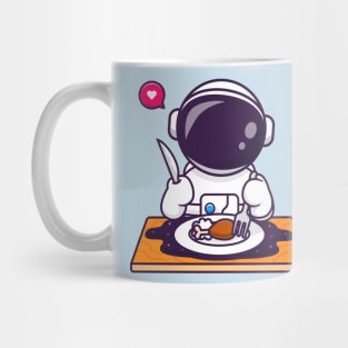 Cute Astronaut Eating Fried Chicken On Space Cartoon Mug